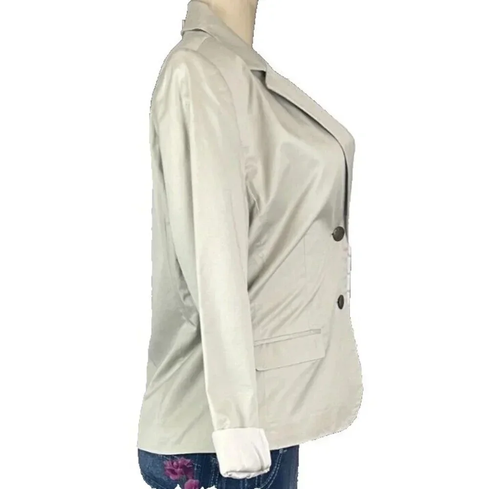 Apt 9 10 Fossil Taupe Lined 2 Button Down Faux Pockets Cotton Long Sleeve Blazer